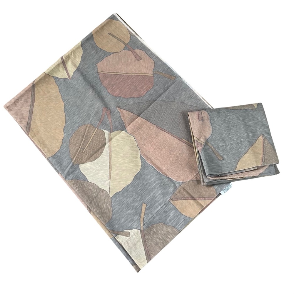 Vtg Wamsutta Key West Twin Flat Sheet + Pillowcase Tropical Muted Leaf Ultracale